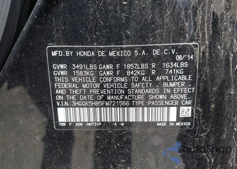 2015 Honda Fit Ex/Ex-L z USA, uszkodzony, nr VIN 3HGGK5H85FM721566